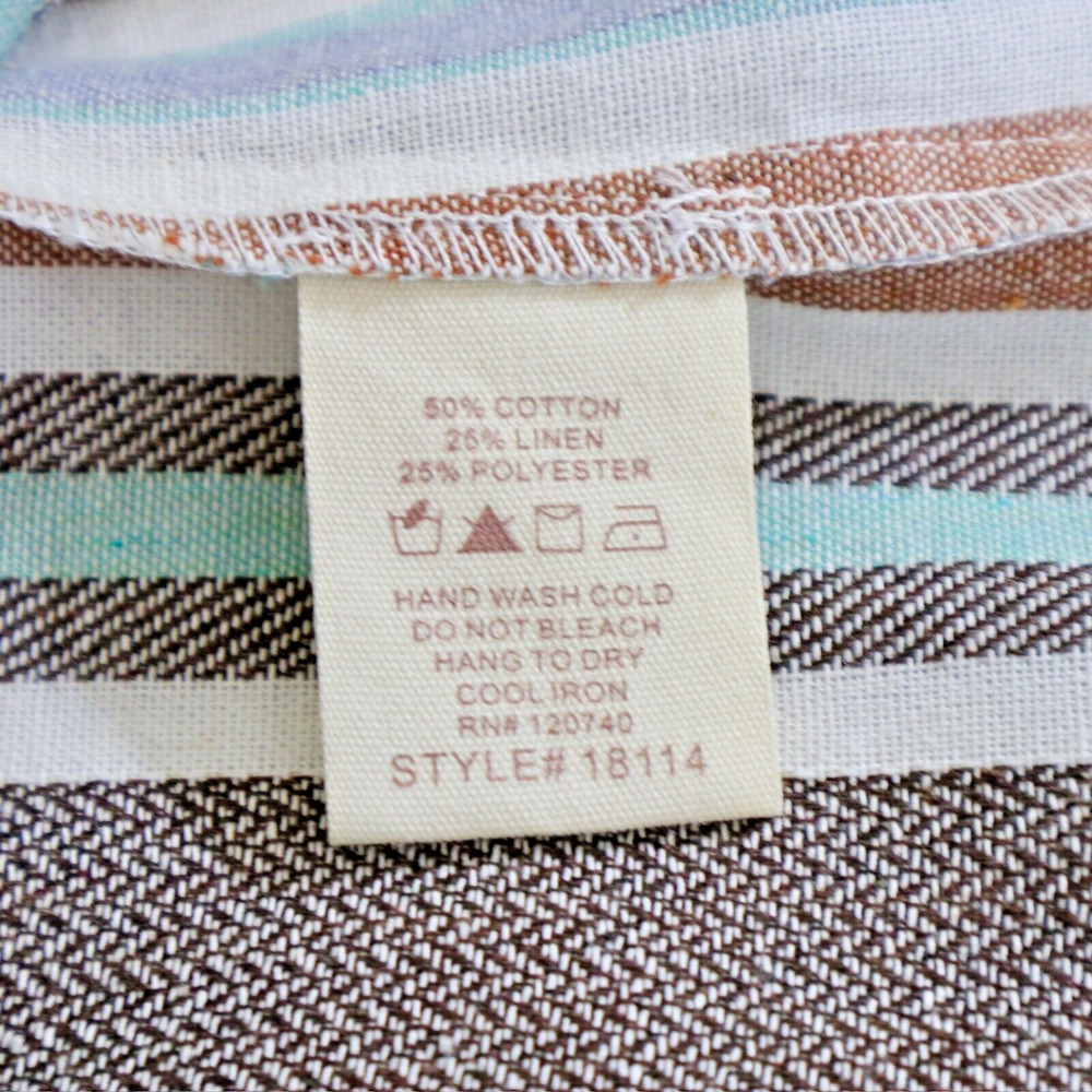 Mystree Size L Linen Blend Jacket Long Sleeve Striped Blue Gray Brown - Picture 13 of 13